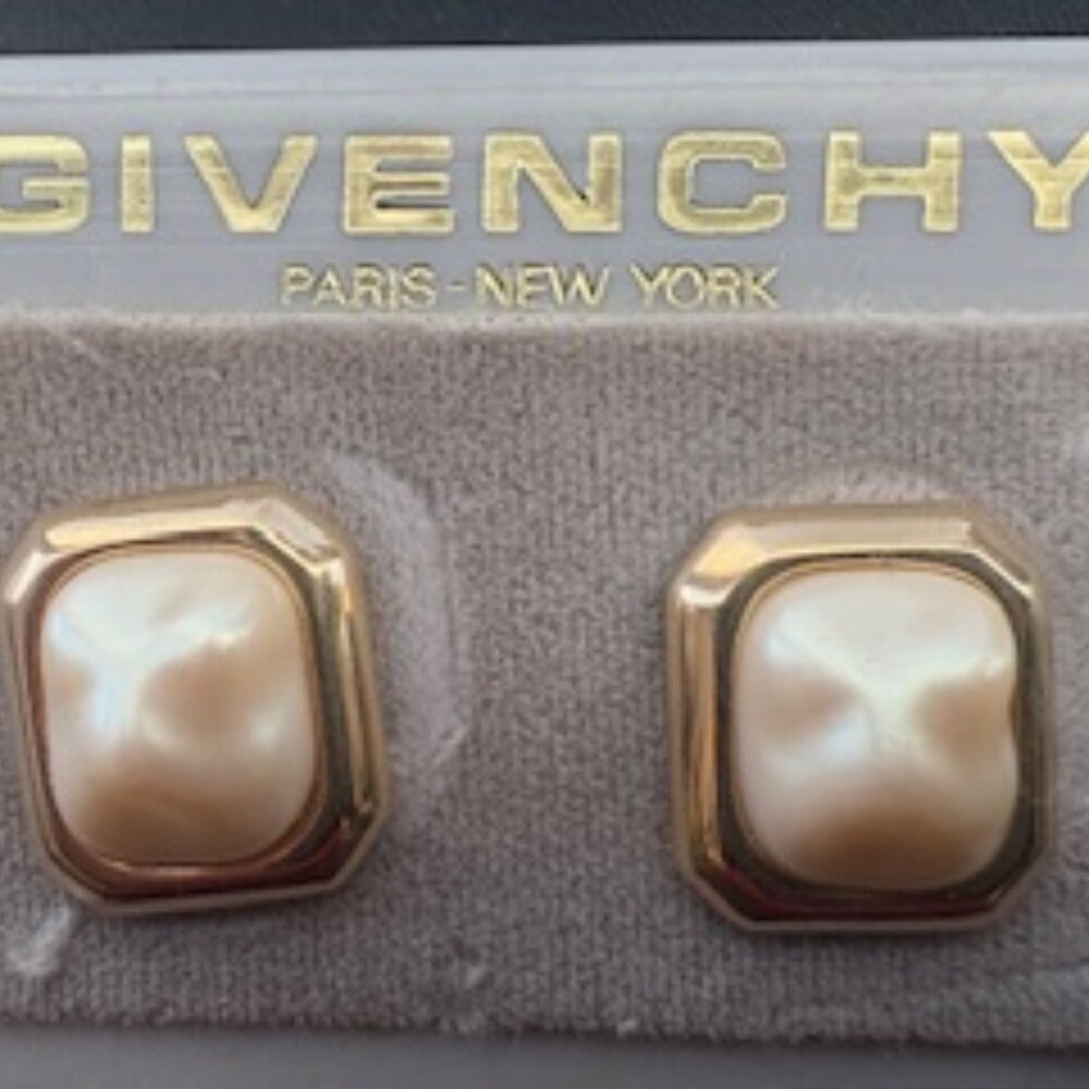 Vintage - Givenchy Paris-New York pierced earrings-gold tone & faux pearl
